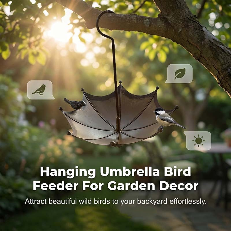 Hanging Umbrella Birdbath – Rust-Proof Iron, 28×23.5cm & Bronze Finish