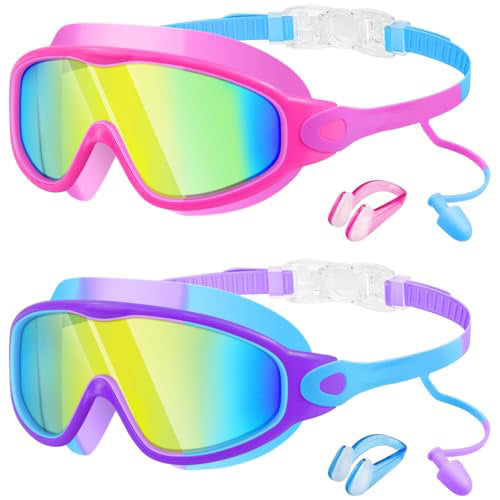 Kids Swimming Goggles – 2-Pack, Anti-Fog, UV Protection & Ear Plugs