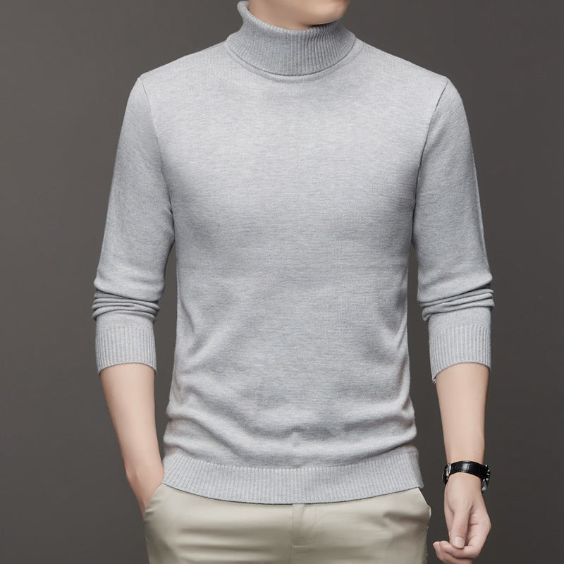 Men's Classic Knit Turtleneck Sweater with Ribbed Neck and Hem