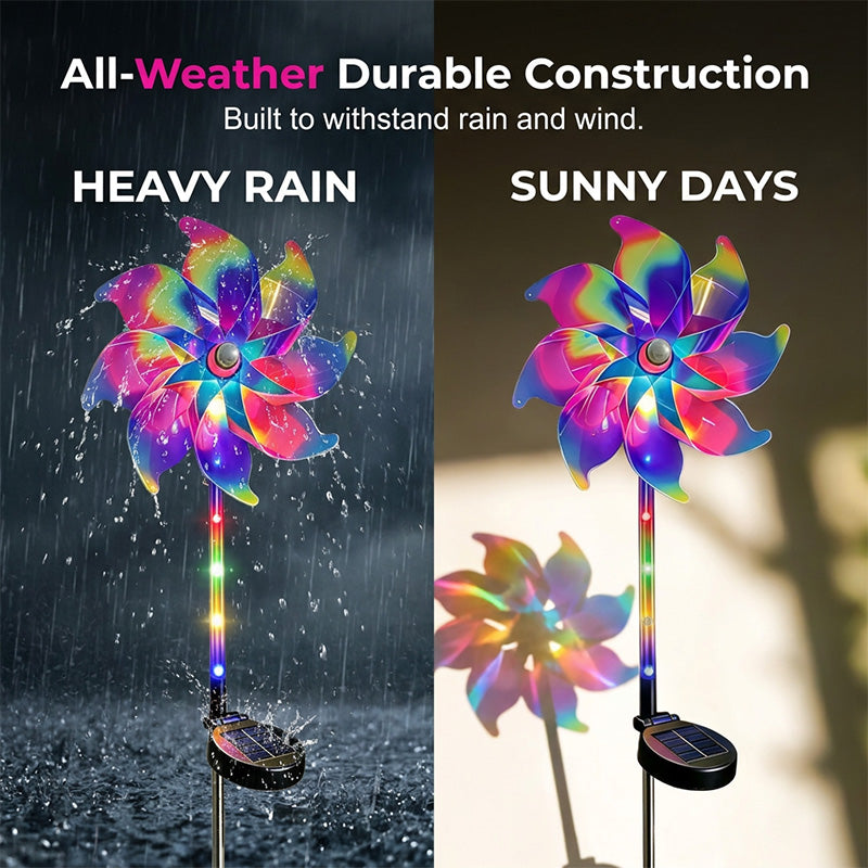 Solar Garden Wind Spinner – LED Lights, Weatherproof, 8-Hour Runtime, Ground Stake