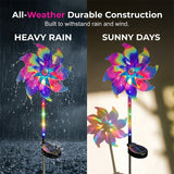 Solar Garden Wind Spinner – LED Lights, Weatherproof, 8-Hour Runtime, Ground Stake