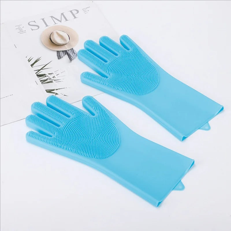 Silicone Dish Gloves – Built-In Scrub Bristles, Heat-Resistant & Reusable