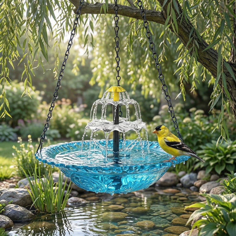 Hanging Solar Bird Bath Fountain – Wireless, Weatherproof & 25.5cm Glass Bowl