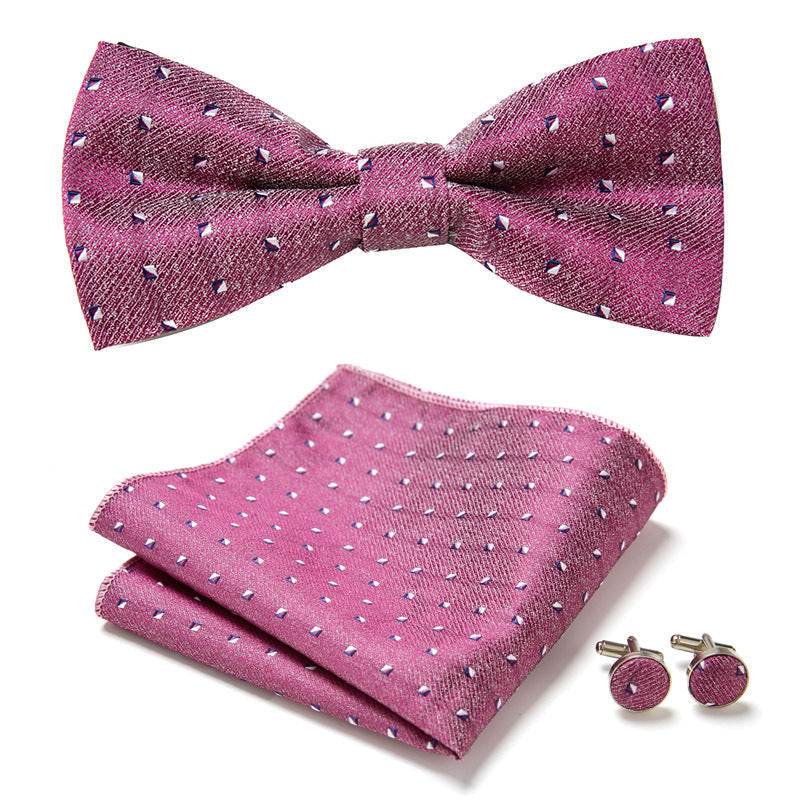 Men's Bow Tie Set – Pocket Square & Cufflinks, Polyester & 36 Designs