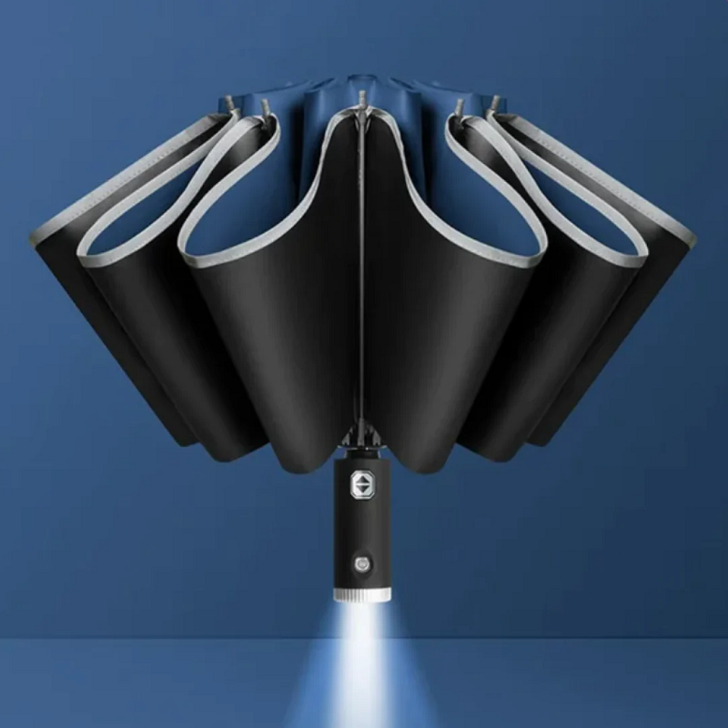 Windproof LED Umbrella – Automatic Open/Close, 105cm & Rechargeable Battery