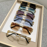 Men's Rimless Sunglasses – UV400 Protection, Tiger Temple Design & Anti-Glare Lenses