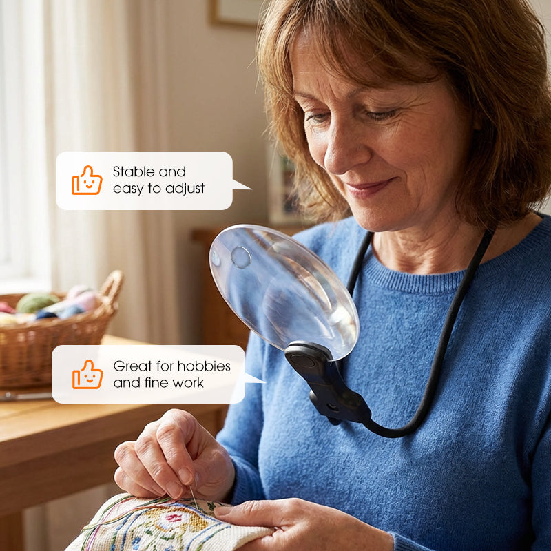 Hands-Free Magnifying Glasses – 5X & 10X Lenses, Adjustable Neck Strap & Desk Stand