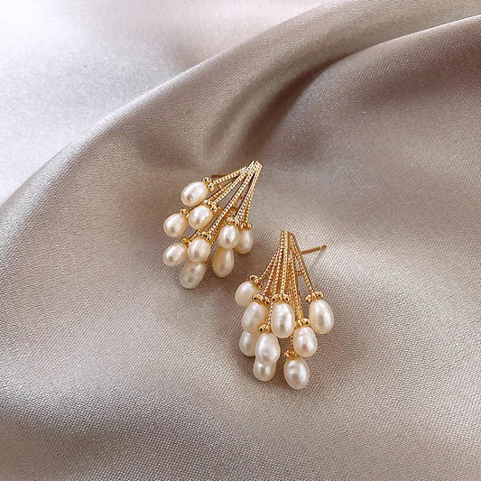 18K Gold-Plated Silver Earrings with Pearl Tassel