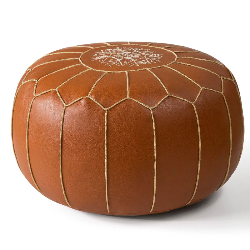 Moroccan Leather Storage Pouf – Faux Leather, Water-Resistant, 50×25cm Ottoman