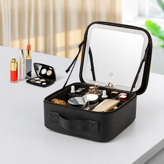 Makeup Case – Travel Cosmetic Organizer, LED Mirror & Storage Box