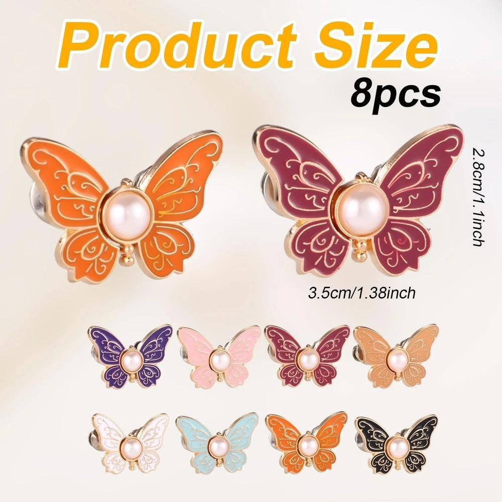 Women's Butterfly Waist Clips – Pearl Accent, 8-Color Set & No-Sew Fit Adjuster