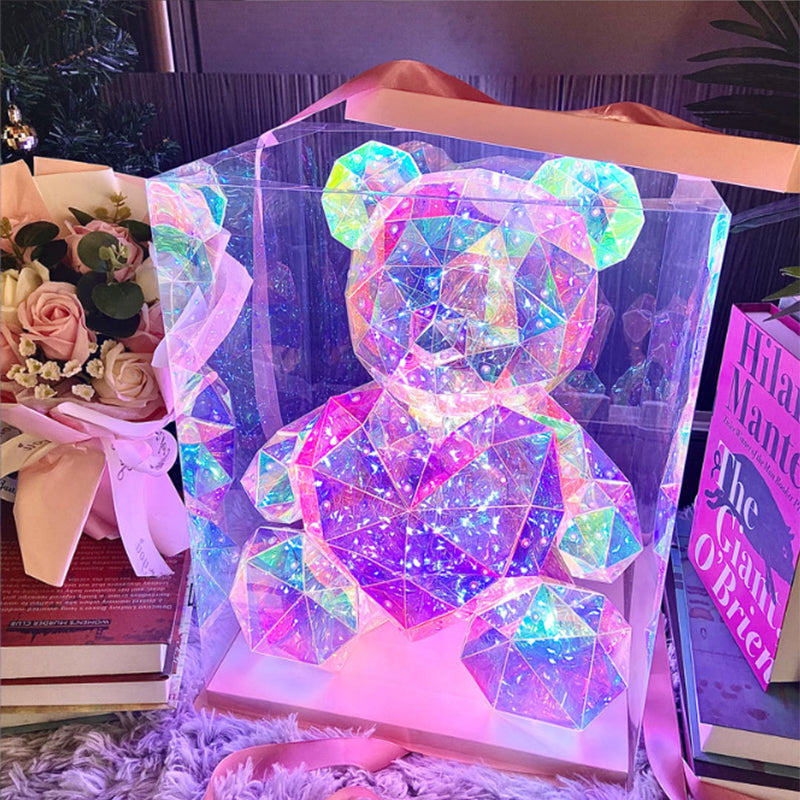 Color-Changing LED Crystal Teddy Bear – Glowing Heart, 22×28×30cm & Copper Wire Lights