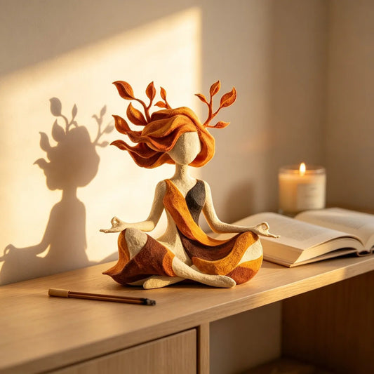 Yoga Figurine Sculpture – Hand-Painted Resin, Leaf Details & 24 cm Tall