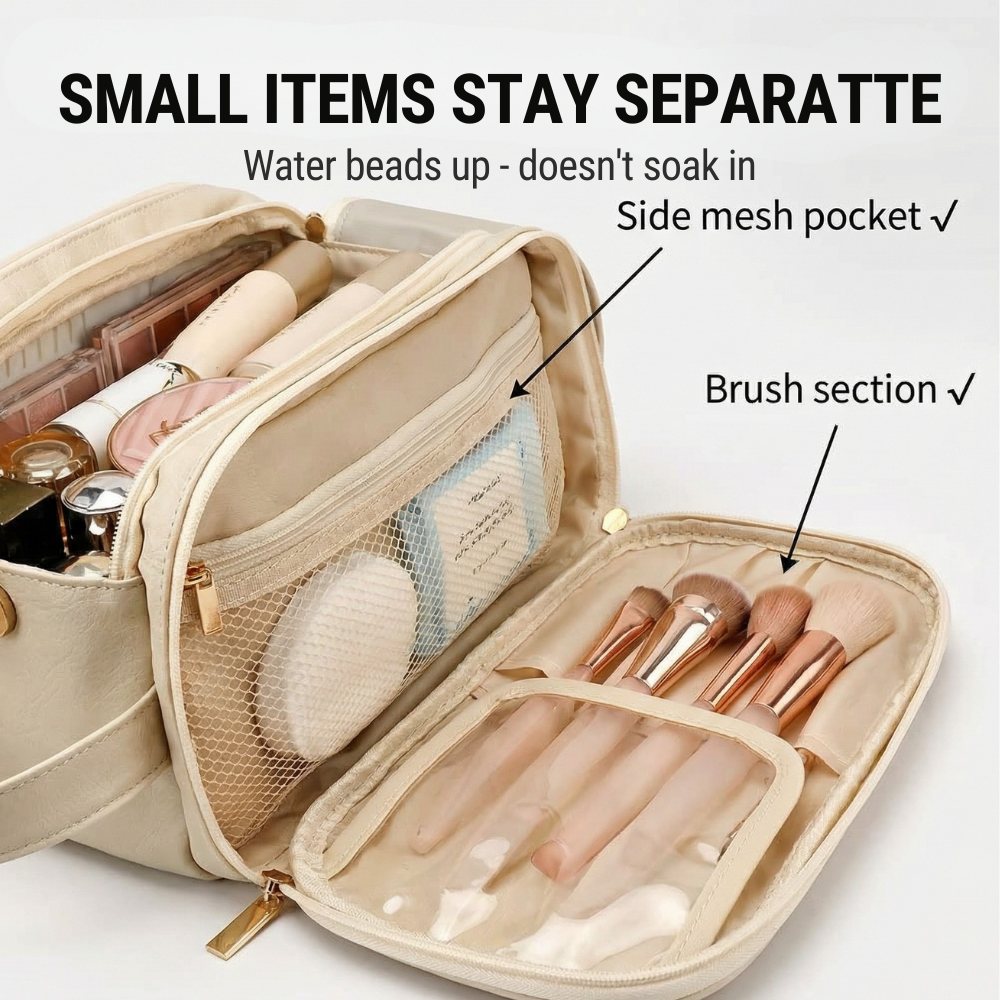 Makeup Organizer Bag – Waterproof PU Leather, 16 Brush Slots & 28×16.5cm