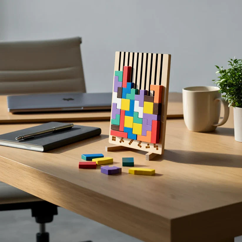 Holz-Tetris-Puzzlebrett – Kreatives Brain-Break für Ihren Schreibtisch | Stressabbau & Konzentrationsförderung