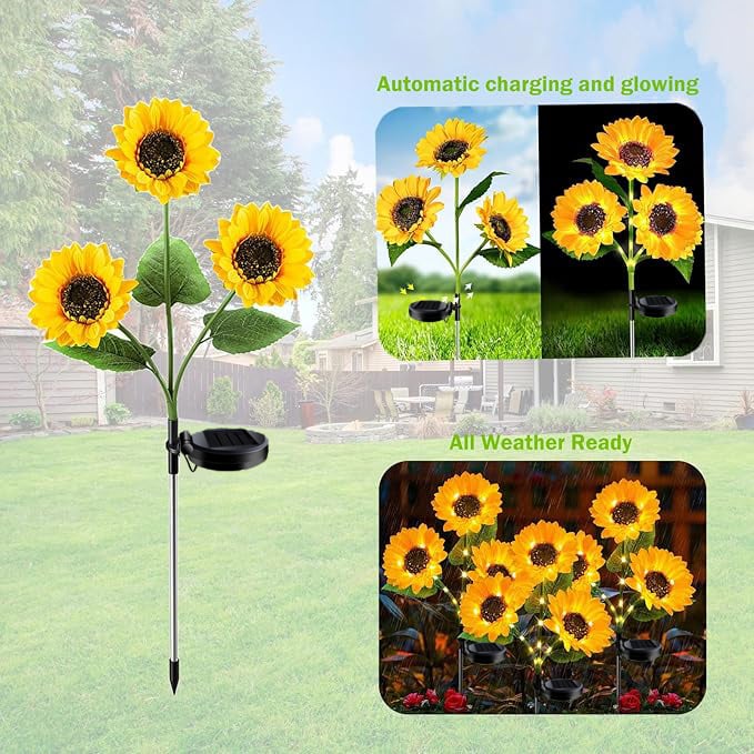Solar Sunflower Garden Stake Light – IP65 Waterproof, 74 cm & Warm White LED