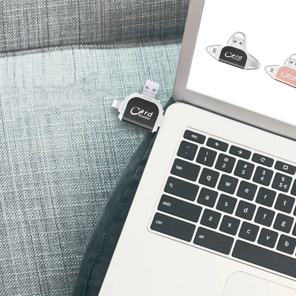 4-in-1 Memory Card Reader – USB, USB-C, Micro-USB & Lightning, SD & MicroSD