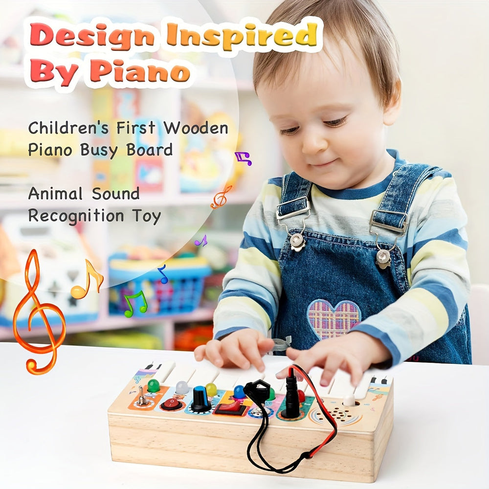 Wooden Musical Learning Toy – 8 Piano Keys, Lights & Sounds for Babies 12m+
