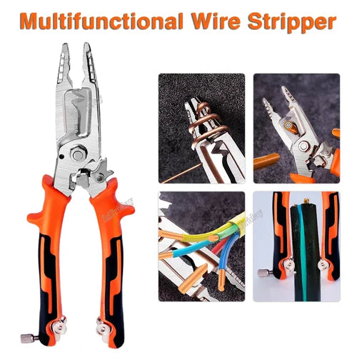10-in-1 Wire Stripper Pliers – Alloy Steel, Ergonomic PVC Grip & Strap Cutter