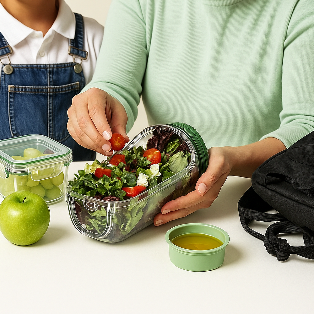 Layered Salad Container – Leak-Proof Dressing Cup, 1.1L, BPA-Free Tritan