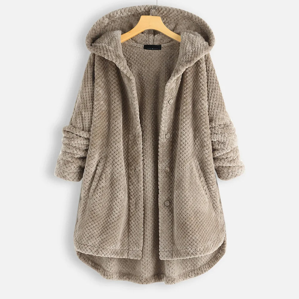 Chic Plus-Size Winter Coat with Hood - Luxurious Velvety Fabric for Ultimate Warmth & Style in Cold Weather