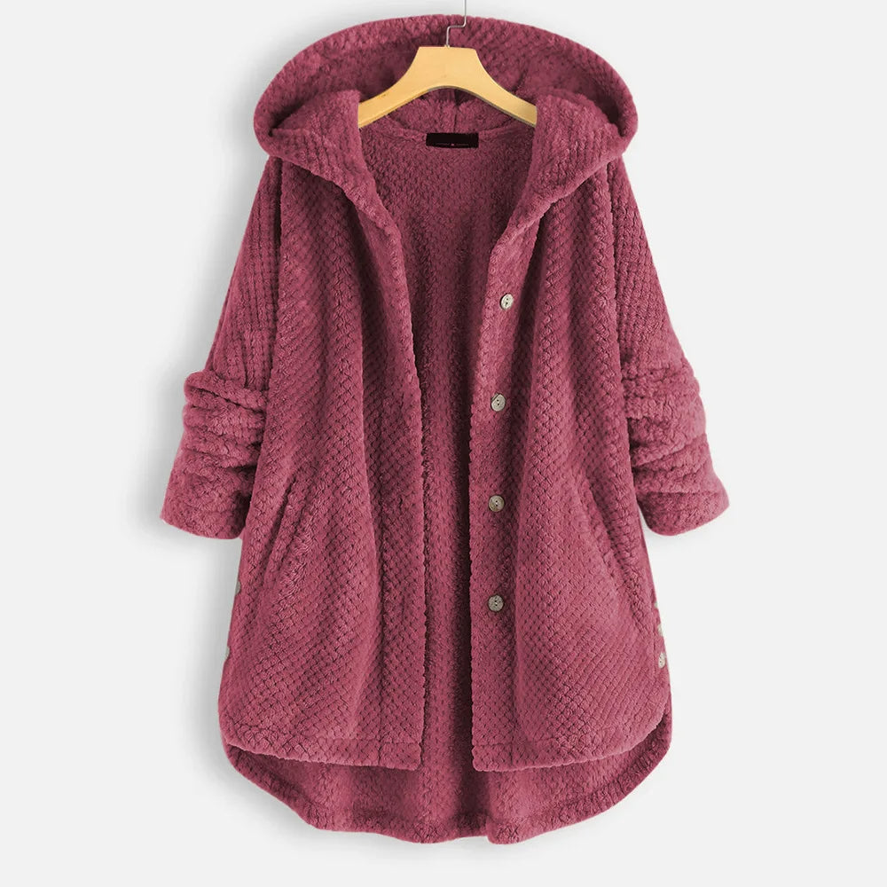 Chic Plus-Size Winter Coat with Hood - Luxurious Velvety Fabric for Ultimate Warmth & Style in Cold Weather