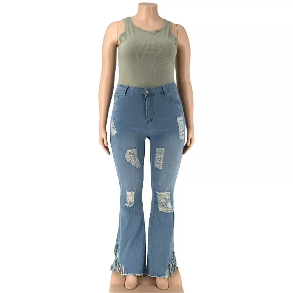 Plus-Size Stretch Flared Jeans for Women - Comfortable & Stylish Denim Trousers