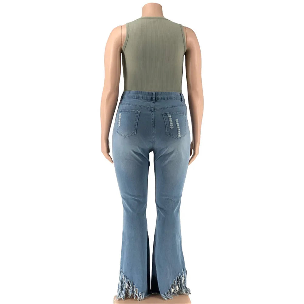 Plus-Size Stretch Flared Jeans for Women - Comfortable & Stylish Denim Trousers