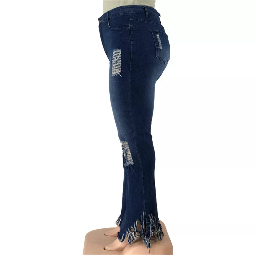 Plus-Size Stretch Flared Jeans for Women - Comfortable & Stylish Denim Trousers