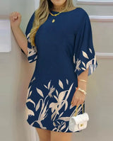 Plus-Size Casual Autumn Botanical Print Dress - Trendy & Comfortable Fall Fashion