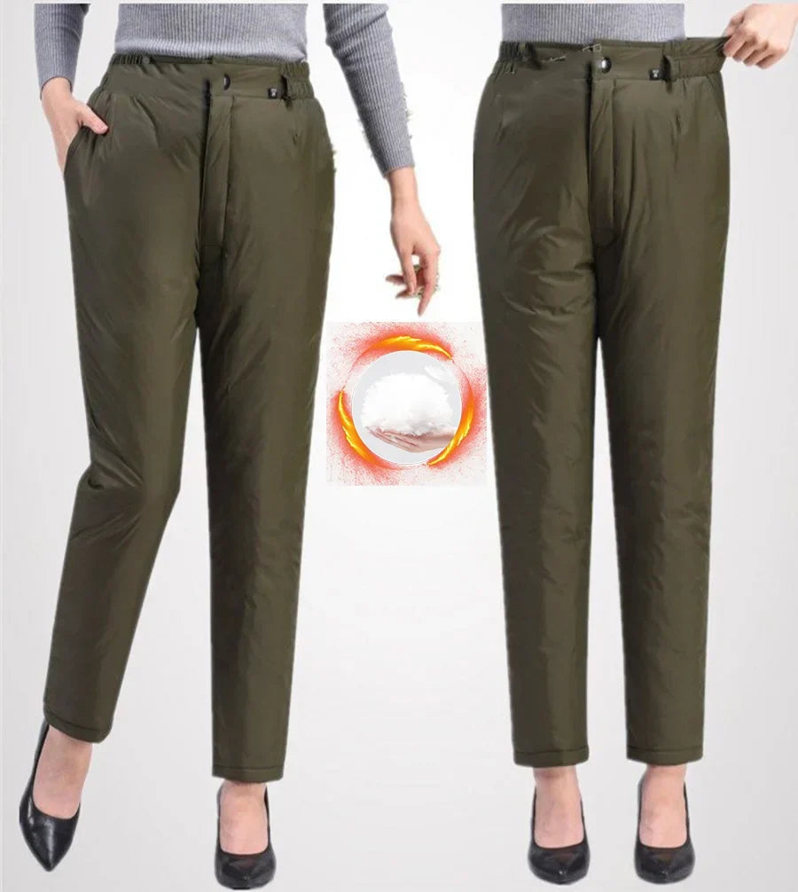Plus-Size Straight-Cut Winter Down Pants for Women - Warm & Stylish Cold Weather Trousers