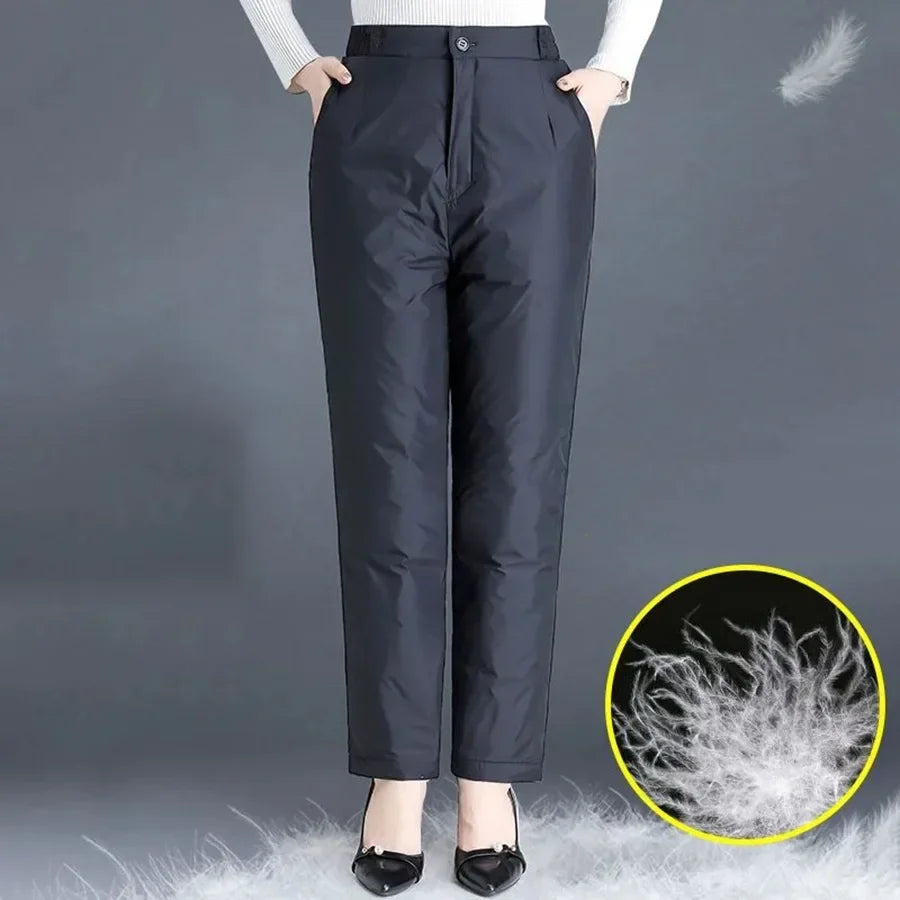 Plus-Size Straight-Cut Winter Down Pants for Women - Warm & Stylish Cold Weather Trousers