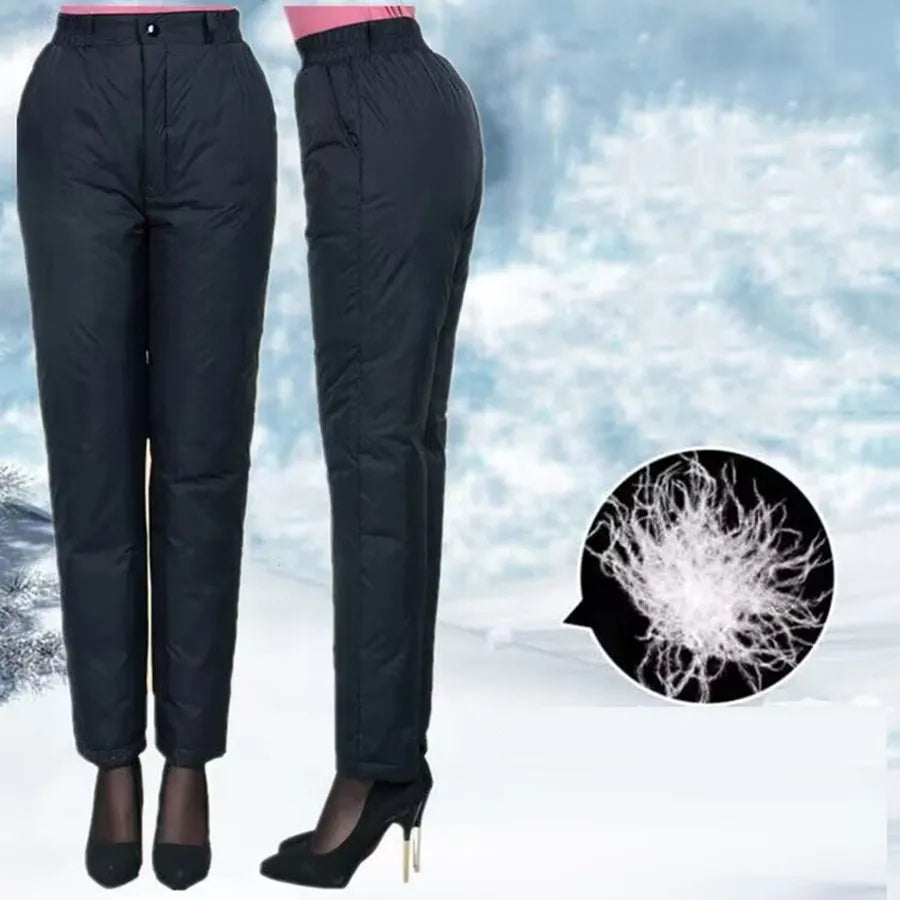 Plus-Size Straight-Cut Winter Down Pants for Women - Warm & Stylish Cold Weather Trousers