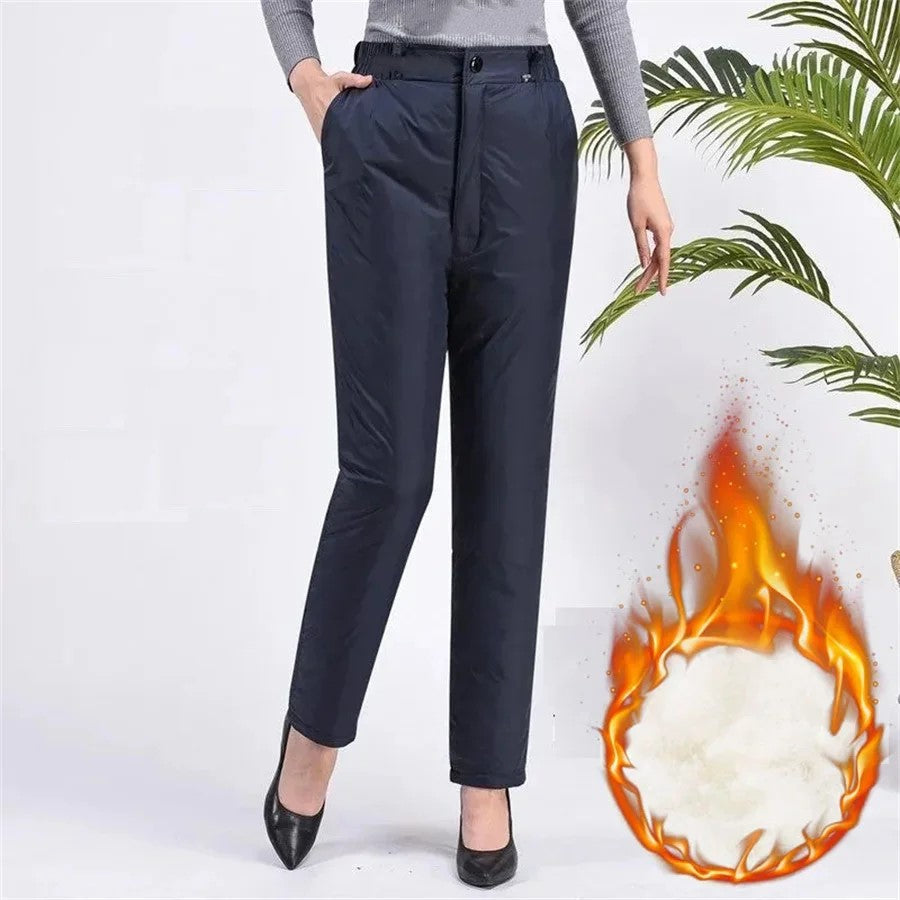Plus-Size Straight-Cut Winter Down Pants for Women - Warm & Stylish Cold Weather Trousers