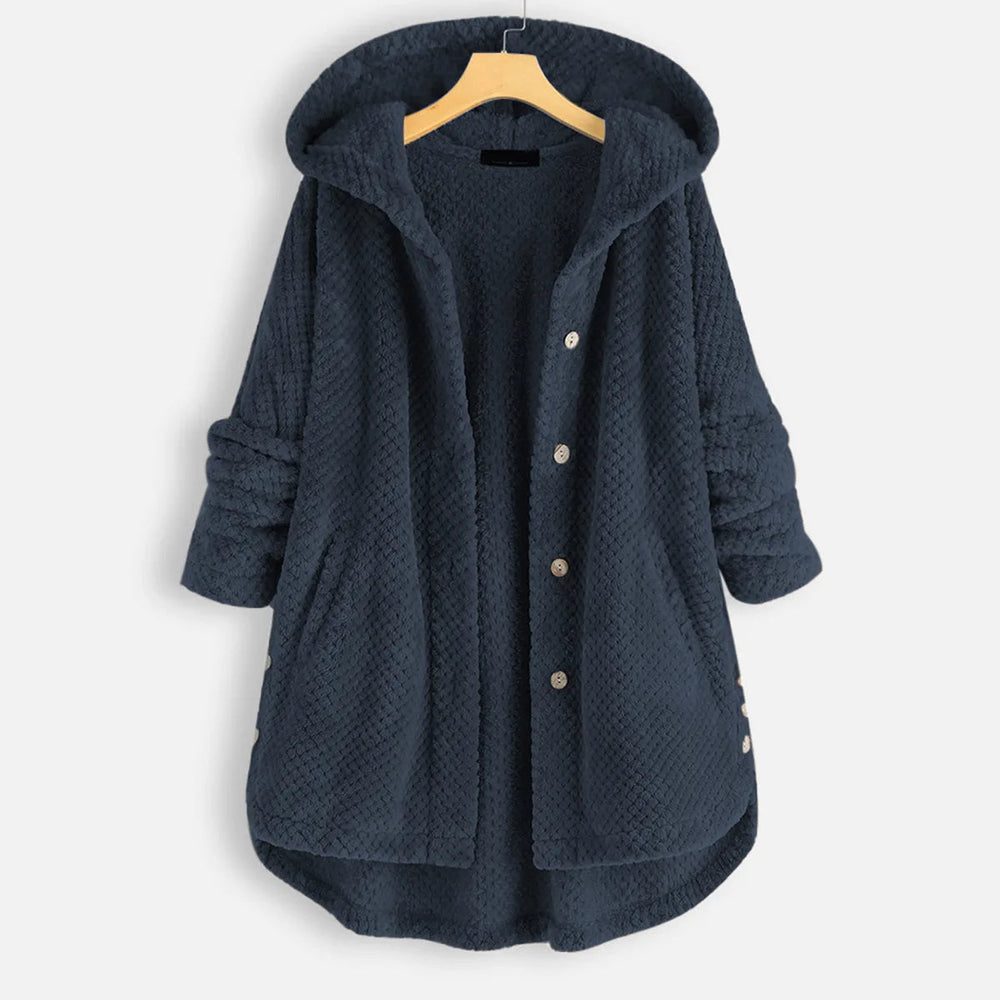 Chic Plus-Size Winter Coat with Hood - Luxurious Velvety Fabric for Ultimate Warmth & Style in Cold Weather