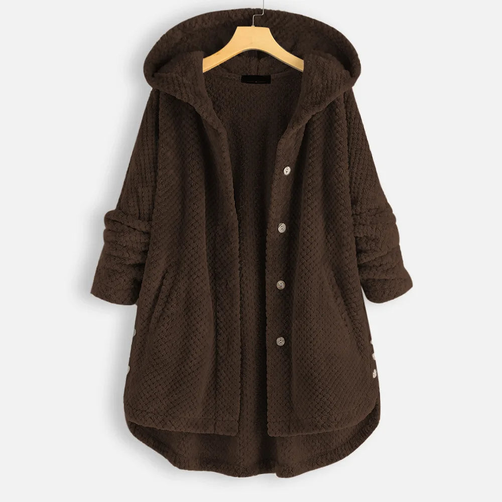 Chic Plus-Size Winter Coat with Hood - Luxurious Velvety Fabric for Ultimate Warmth & Style in Cold Weather