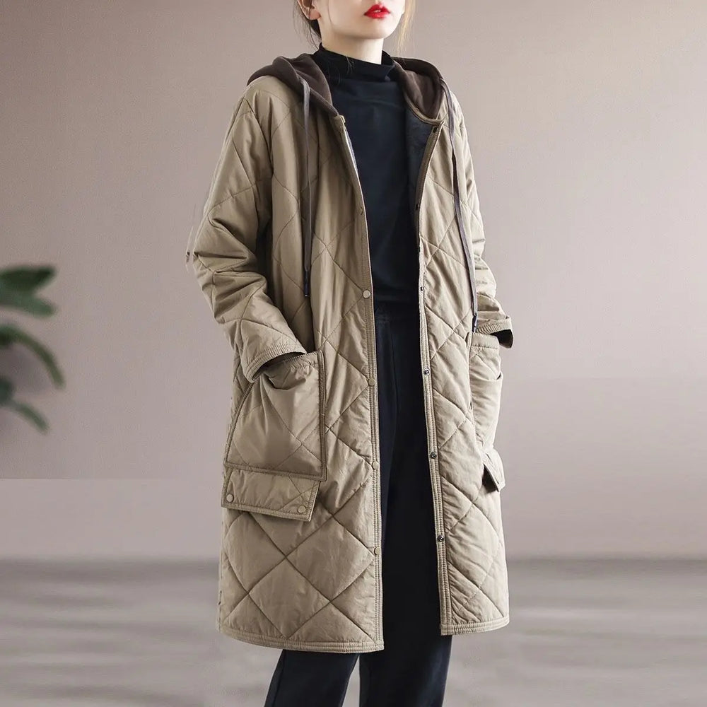Plus Size Single-Breasted Mid-Length Winter Coat with Hood - Stylish & Warm Outerwear