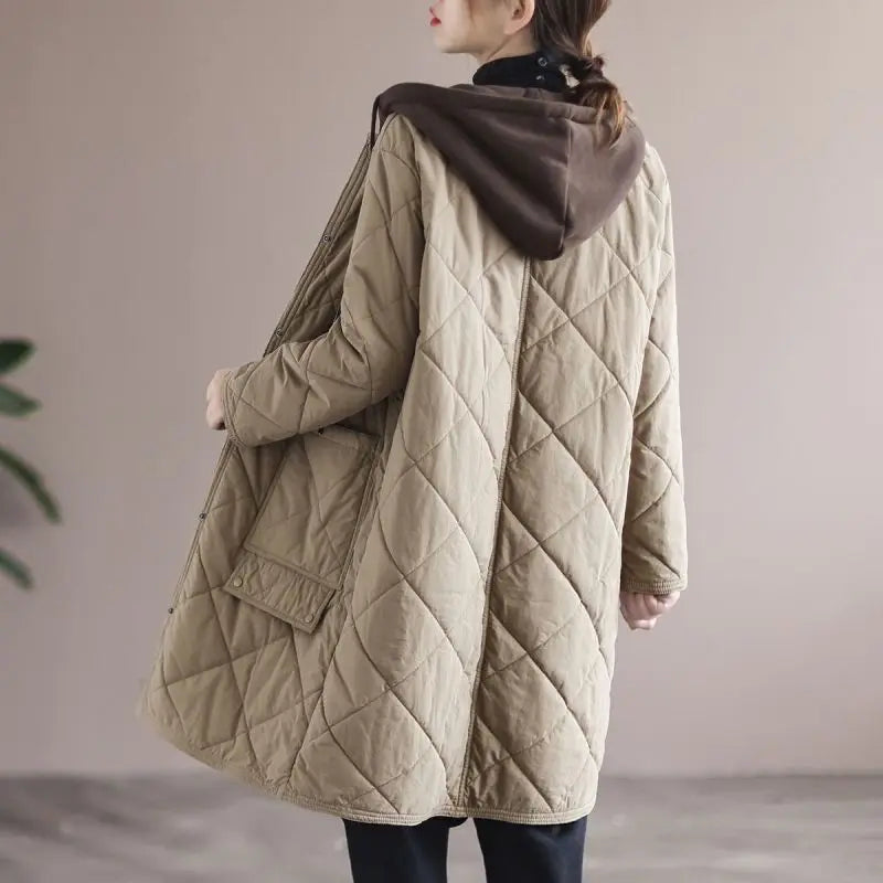 Plus Size Single-Breasted Mid-Length Winter Coat with Hood - Stylish & Warm Outerwear
