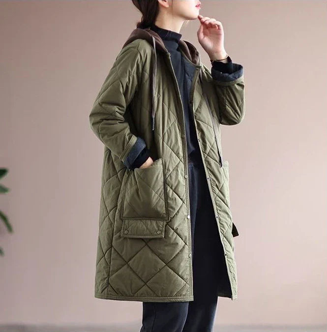 Plus Size Single-Breasted Mid-Length Winter Coat with Hood - Stylish & Warm Outerwear