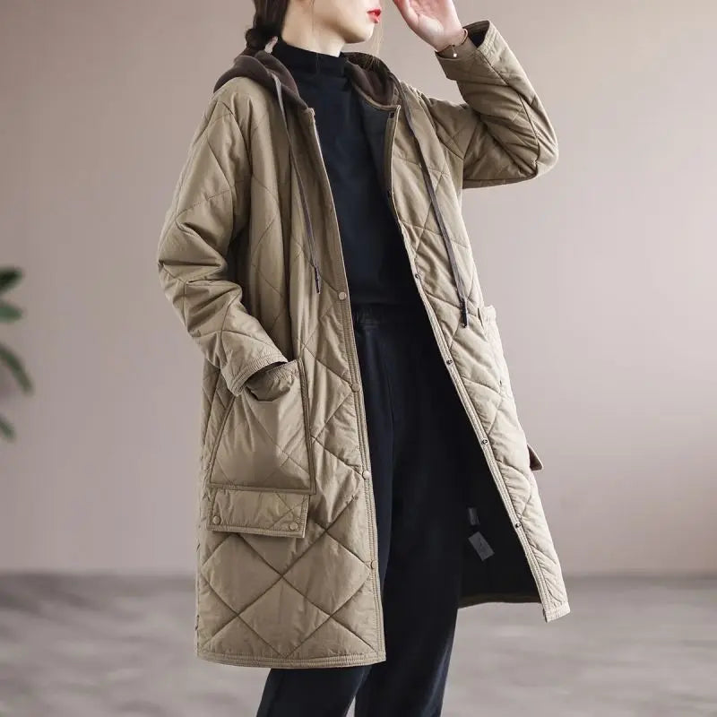 Plus Size Single-Breasted Mid-Length Winter Coat with Hood - Stylish & Warm Outerwear