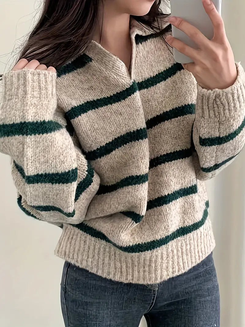 Knitted Women's Sweater with V-Neck - Sofie - 2