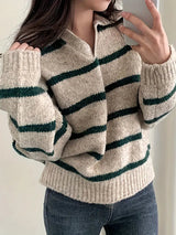 Knitted Women's Sweater with V-Neck - Sofie - 2