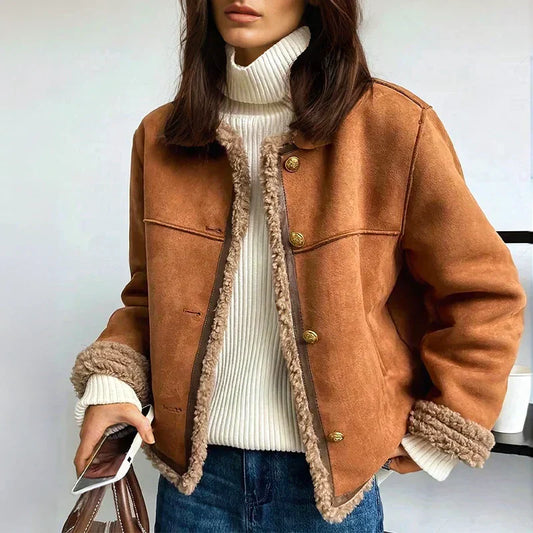Women's Sheepskin Leather Button Jacket