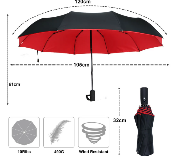 Automatic Reverse Fold Storm Umbrella | Davy - Wind-Resistant, Compact & Easy to Use