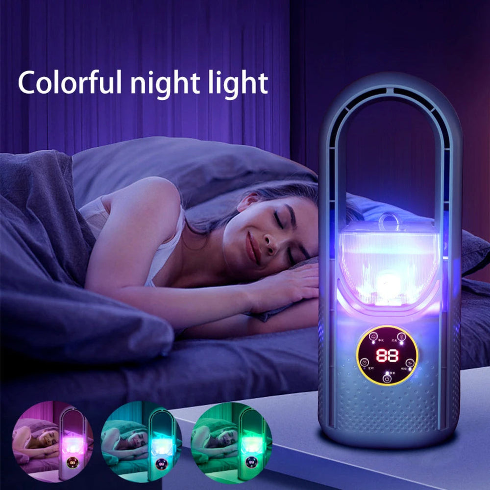 Davy Bladeless Portable Air Cooler with Colorful Night Light - Compact, Quiet, and Energy-Efficient Cooling Solution