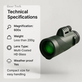 Davy Compact 600x Ultra-Zoom Monocular | HD Lens | Lightweight & Portable | Ideal for Hiking, Birdwatching, Sports Events & Outdoor Adventures