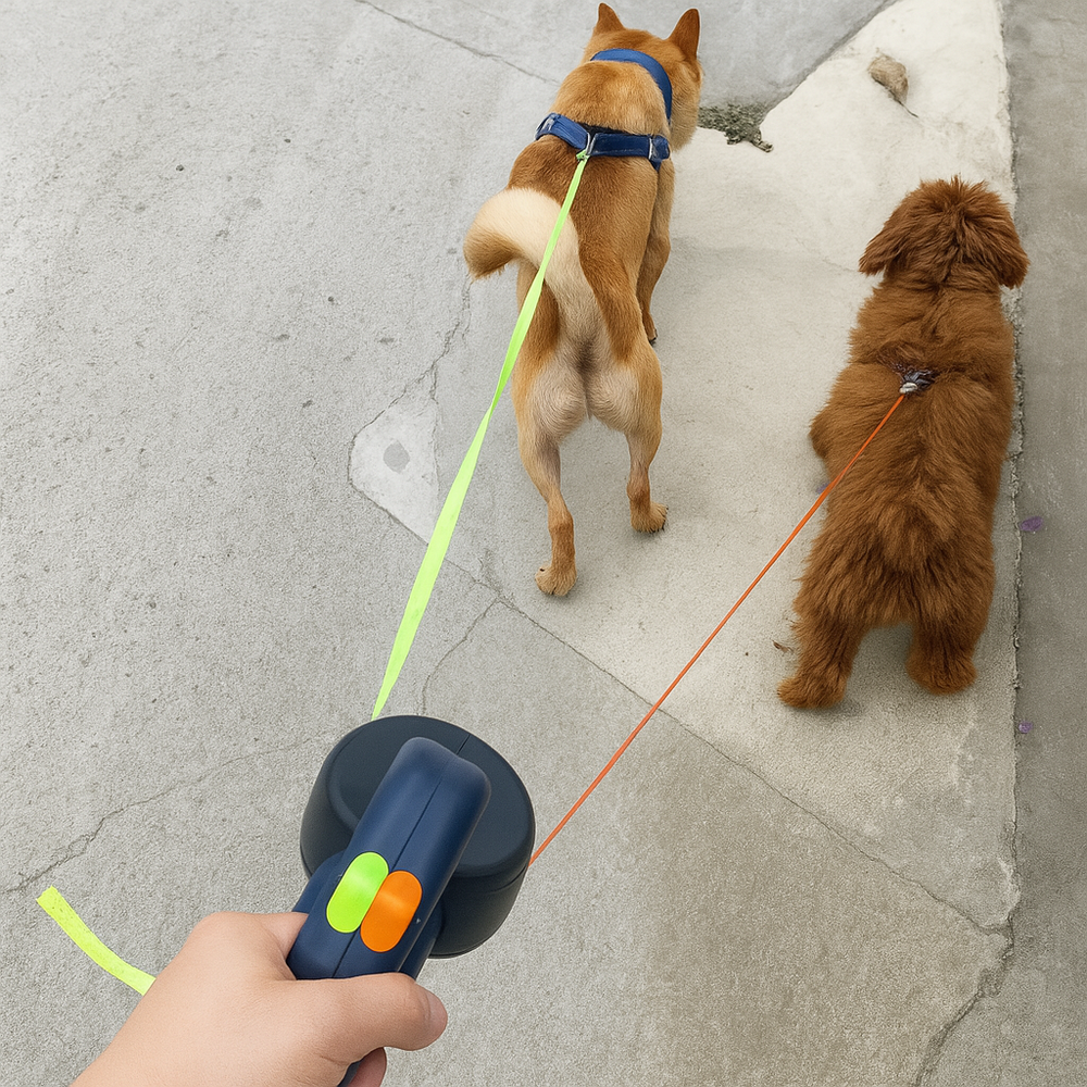 Davy Dual Retractable Dog Leash with 360° Swivel - Tangle-Free, Comfortable Grip, Ideal for Small to Large Dogs