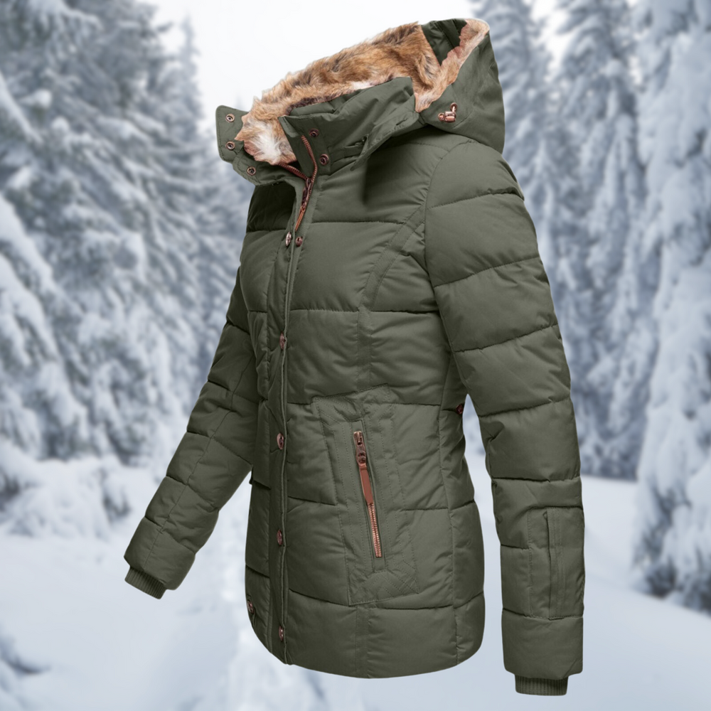 Women's Cozy Faux Fur Hooded Winter Jacket - Stylish & Warm Outerwear for Cold Weather
