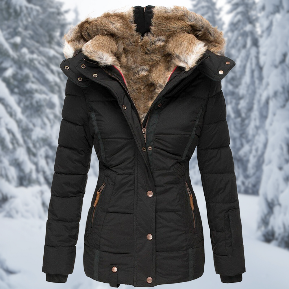 Women's Cozy Faux Fur Hooded Winter Jacket - Stylish & Warm Outerwear for Cold Weather
