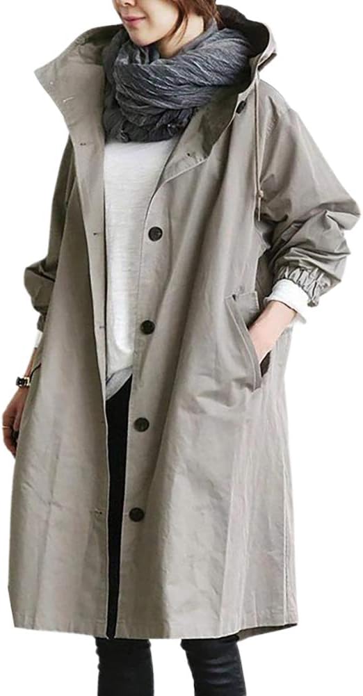 Women's Versatile Hooded Trench Coat - Stylish Waterproof Outerwear for All Seasons